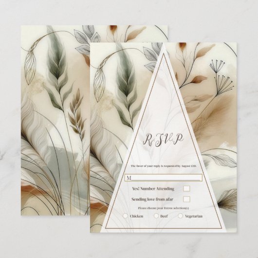 Wispy Greenery Botanical モダン Boho Wedding RSVP 招待状 (正面/裏面)