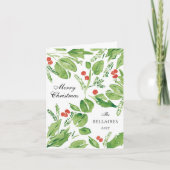 Wispy Holly Green and Red Watercolor Christmas シーズンカード (正面)