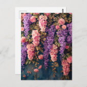 Wisteria and Pink Roses in Bloom ポストカード (正面/裏面)