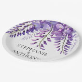 Wisteria Rustic Purple Floral Elegant Wedding ペーパープレート (アングル)