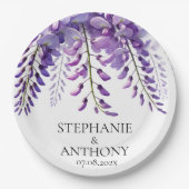 Wisteria Rustic Purple Floral Elegant Wedding ペーパープレート (正面)