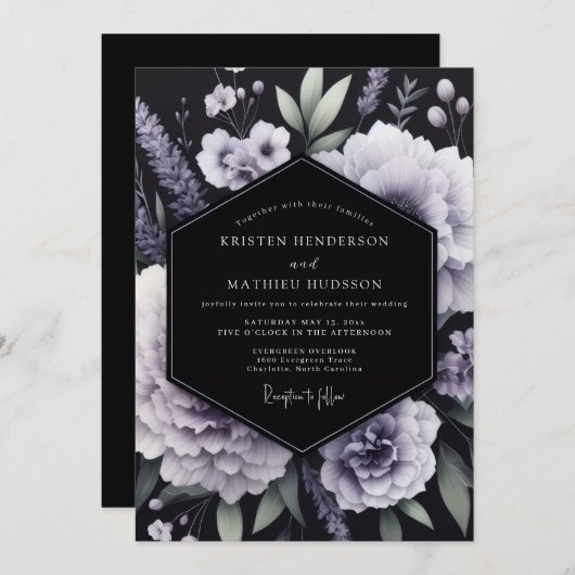 Wisteria Somber Flora Wedding 招待状 (正面/裏面)