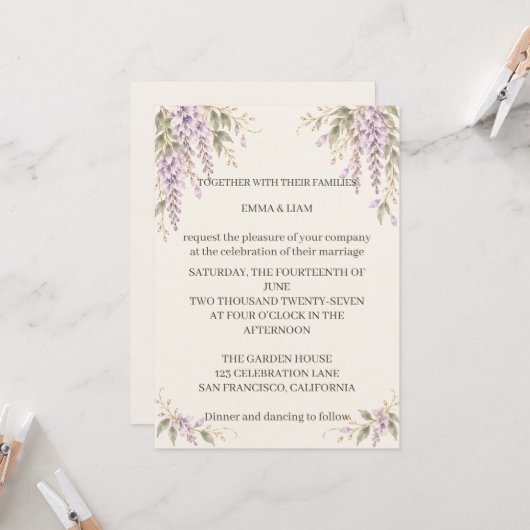 Wisteria Wedding Invitation 招待状 (正面/裏面インサイチュ)