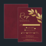Wistful Leaves Burgundy & Gold Watercolor Wedding 出欠カード<br><div class="desc">These beautiful RSVP cards will make it easy for your guests to respond to your wedding invitation. They feature a rustic hand painted watercolor design with wistful golden leaves on a marbled burgundy background. There is space for your guests to indicate whether they can attend or not, the number of...</div>