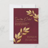 Wistful Leaves Elegant Burgundy and Gold Wedding セーブザデート (正面)