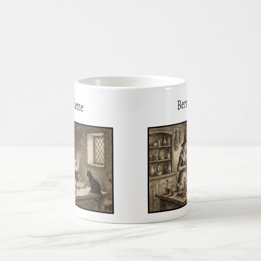 Witch and Black Cat making potion Custom Name コーヒーマグカップ (中央)