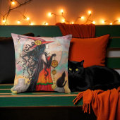 Witch and Black Cat Pillow for Halloween クッション
