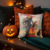 Witch and Black Cat Pillow for Halloween クッション