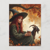 Witch and Pet Goat in Autumn ポストカード (正面)