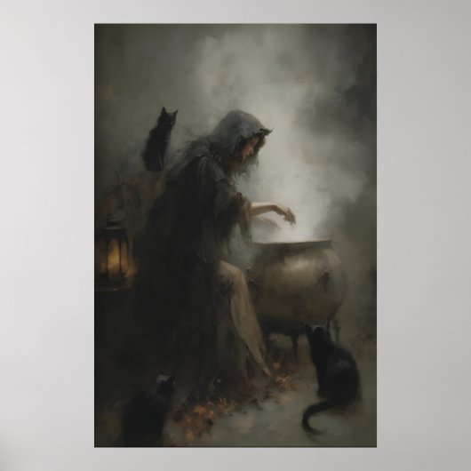 Witch at Cauldron Art Printable Gothic Witchcraft ポスター (正面)