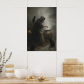 Witch at Cauldron Art Printable Gothic Witchcraft ポスター (キッチン)
