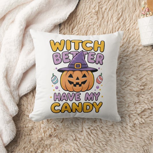 Witch Better Have My Candy – Cute Kawaii Halloween クッション (ブランケット)