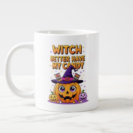 Witch Better Have My Candy – Cute Kawaii Halloween ジャンボコーヒーマグカップ (左)