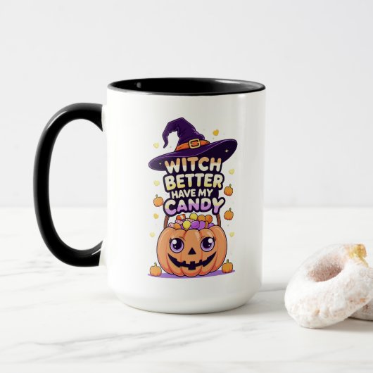 Witch Better Have My Candy – Cute Kawaii Halloween マグカップ (ドーナツ付き)