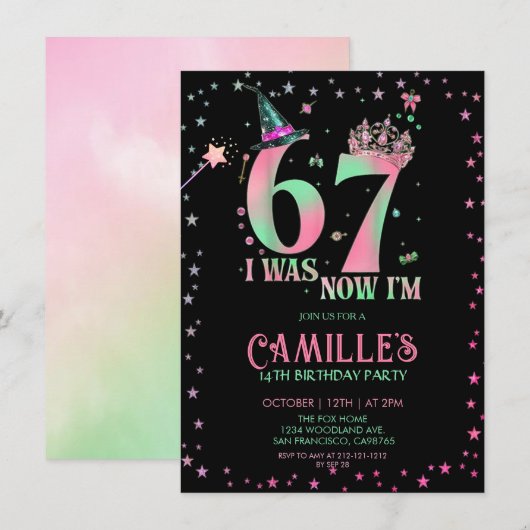  Witch Birthday I Was 6 Now I'm 7 招待状 (正面/裏面)