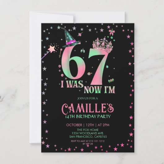  Witch Birthday I Was 6 Now I'm 7 招待状 (正面)