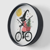 Witch Black Cat Cycling at Night Spooky Christmas 壁時計 (傾斜)