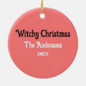 Witch Black Cat Cycling Xmas Tree Witchy Christmas セラミックオーナメント (裏面)