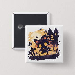 Witch Black Cat on Halloween Night 缶バッジ