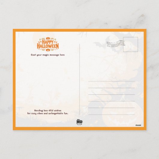 Witch Brewing Magic in Halloween Cauldron シーズンポストカード (裏面)