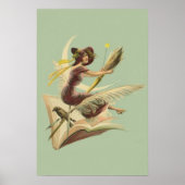 Witch Broom Crescent Moon Book Raven ポスター (正面)