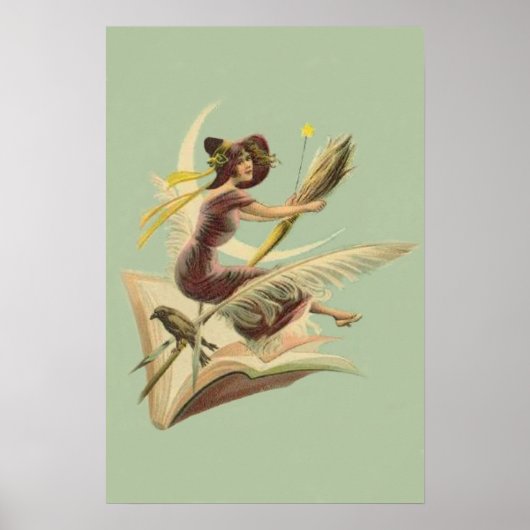 Witch Broom Crescent Moon Book Raven ポスター (正面)