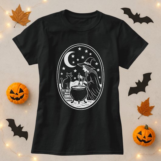 Witch Cat Cauldron Mystic Tシャツ