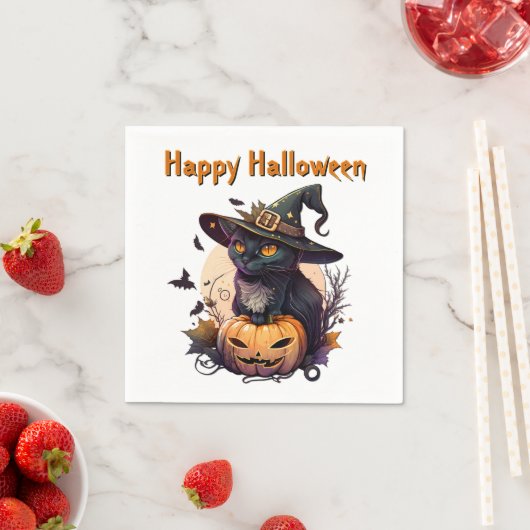 Witch Cat for Happy Halloween  スタンダードカクテルナプキン (インサイチュ)