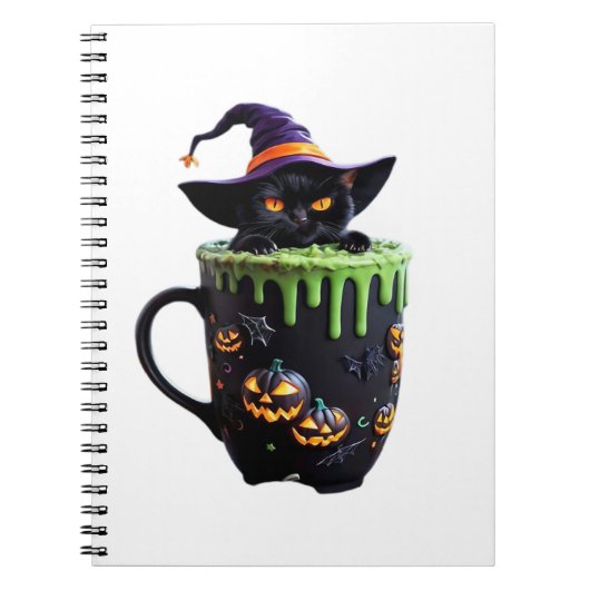 Witch Cat Halloween Coffee Mug – Cute Black Cat wi ノートブック (正面)