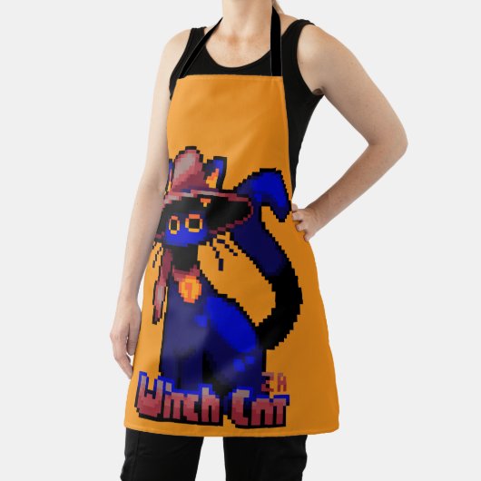 Witch Cat, Halloween Pixel Art エプロン (インサイチュ)