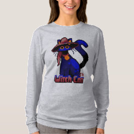Witch Cat Halloween pixel art Tシャツ