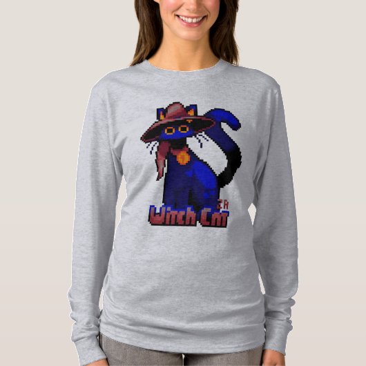 Witch Cat Halloween pixel art Tシャツ (正面)