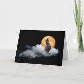 Witch Cat on Cloud Halloween Card カード (正面)
