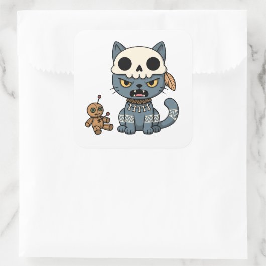 Witch Cat Voodoo Doll スクエアシール (バッグ)