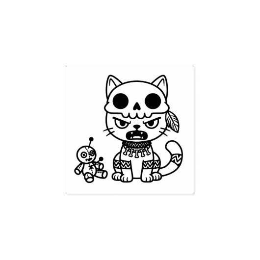 Witch Cat Voodoo Doll 1x1 ラバースタンプ (インプリント)