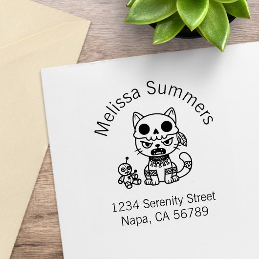 Witch Cat Voodoo Doll Arch Address ラバースタンプ