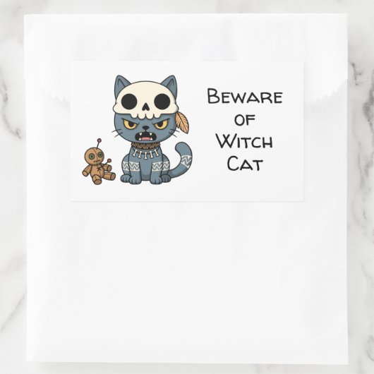 Witch Cat Voodoo Doll Custom Text 長方形シール (バッグ)