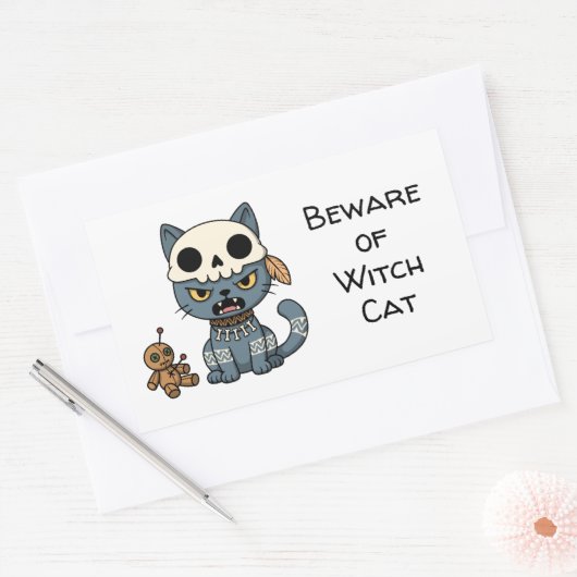 Witch Cat Voodoo Doll Custom Text 長方形シール (封筒)