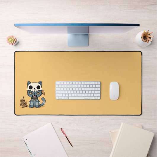 Witch Cat Voodoo Doll on Yellow デスクマット (オフィス1)