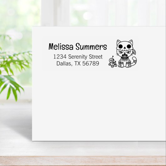 Witch Cat Voodoo Doll Return Address ラバースタンプ