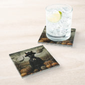 Witch Cat with Pumpkins  ガラスコースター (アングル)