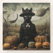 Witch Cat with Pumpkins  ガラスコースター (正面)