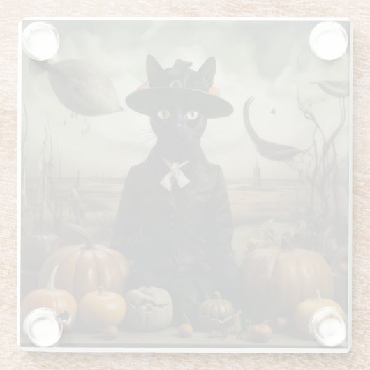 Witch Cat with Pumpkins  ガラスコースター (裏面)