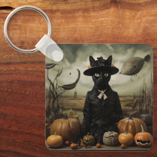 Witch Cat with Pumpkins キーホルダー (正面)