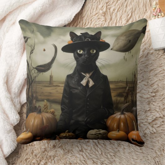 Witch Cat with Pumpkins クッション (ブランケット)