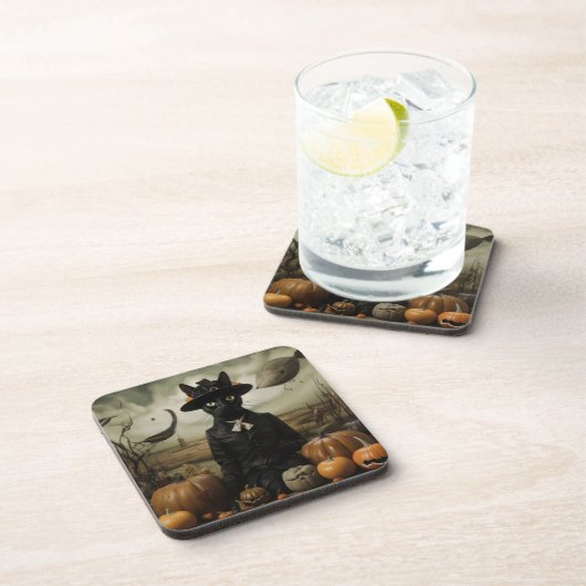Witch Cat with Pumpkins コースター (右側)