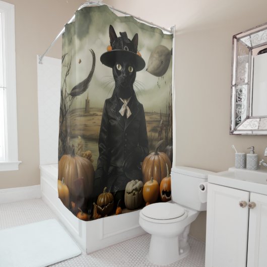 Witch Cat with Pumpkins  シャワーカーテン (インサイチュ)