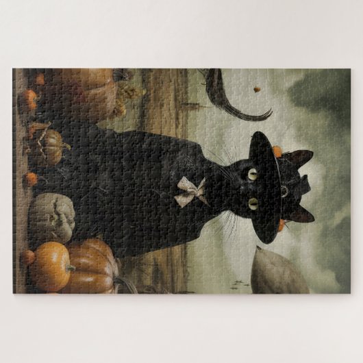 Witch Cat with Pumpkins  ジグソーパズル (横)