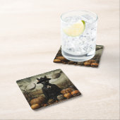 Witch Cat with Pumpkins  スクエアペーパーコースター (インサイチュ)