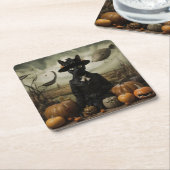 Witch Cat with Pumpkins  スクエアペーパーコースター (アングル)